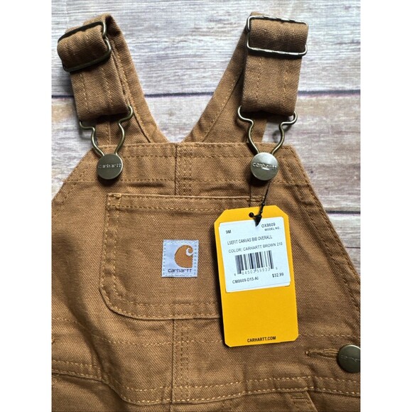Carhartt Lsefit Bib Overalls Infant 9M Double Knee Canvas Brown OX8609 - Picture 3 of 6